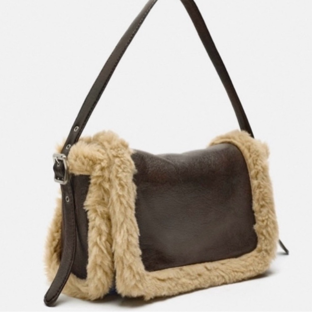 Zara faux shearling brown shoulder bag